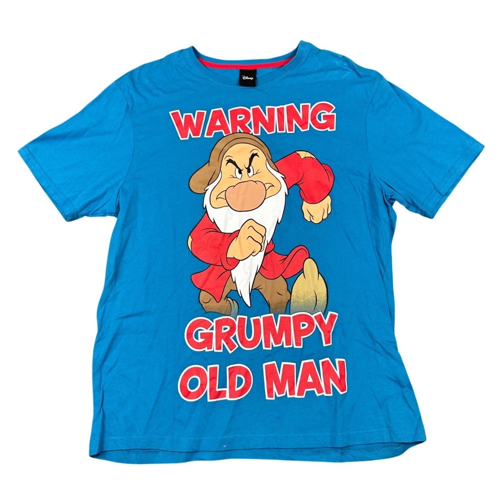 Disney Grumpy Old Man Graphic T-Shirt Mens Large Blue Cotton Snow White